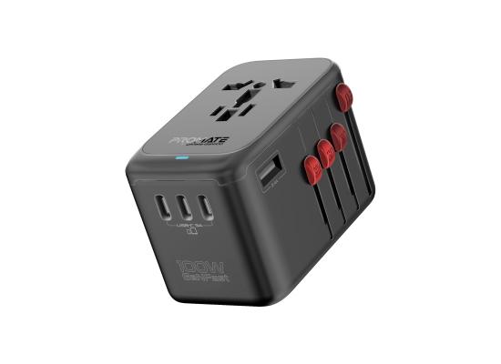 Promate TripMate 100W USB-C GaN Travel Charger, Ultra-Compact Dual USB-C™ Power Delivery Laptop Charger, 18W QC 3.0 Port, 20W Type-C™ PD Port and Multi-Regional Plugs for USB-C™ and USB Devices